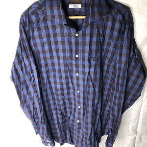Thomas Dean Mens Size XL Long Sleeve Button Front Shirt Blue Plaid